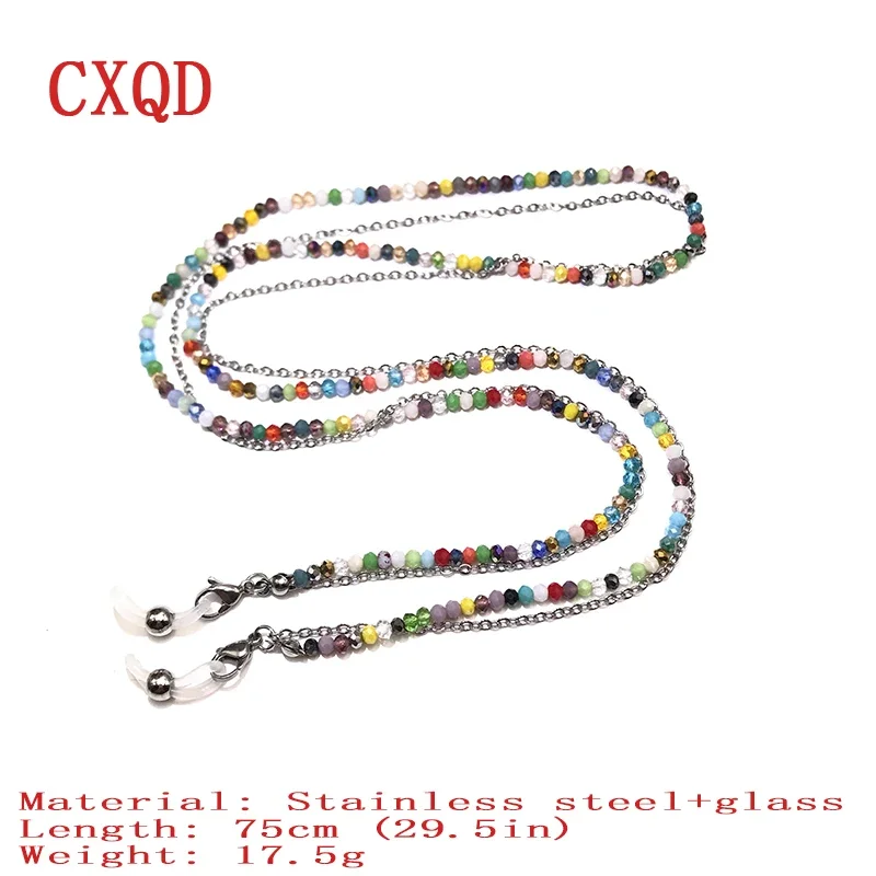 Cinturino per occhiali da donna in acciaio inossidabile a doppio strato con perline da 3 mm Design originale Accessorio regalo casual di alta qualità che non sbiadisce