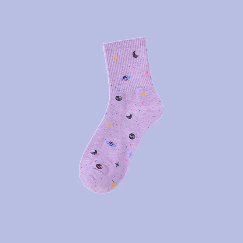 Calcetines largos de tubo medio para mujer, calcetín de cielo estrellado, moda coreana, universo, 3/6 pares