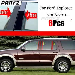 6PCS Black Car Door Window Column BC Pillar Post Trim PC Material Sticker Fit For Ford Explorer 2006 - 2010