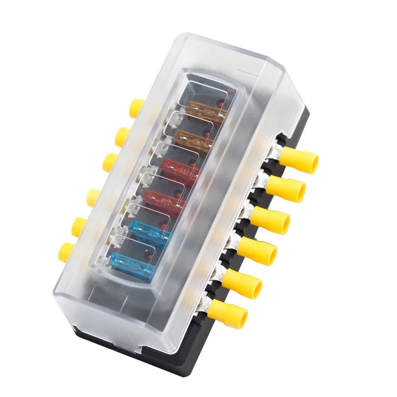 Excavator Marine Tractor 6 Way 12V Standard Circuit Car Fuse Box DC Electrical Waterproof RV auto blade fuse block With Cover