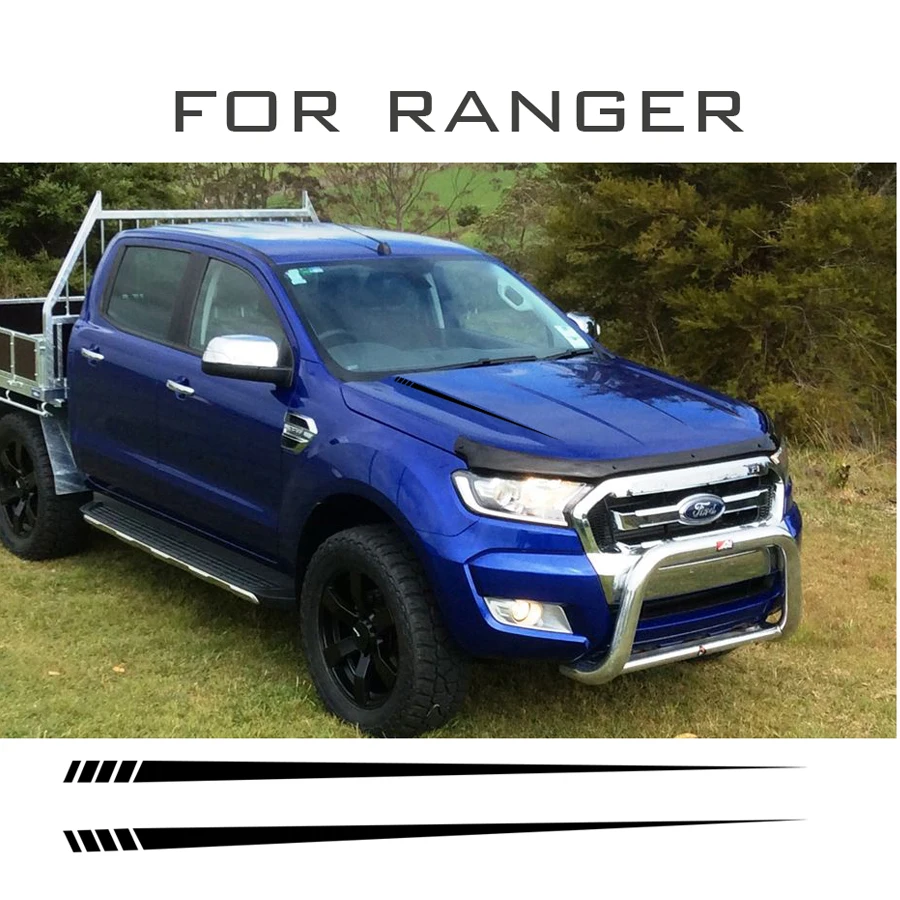 

free shipping car wrap 2 Pcs cool hood bonnet Gradient side stripe graphic Vinyl sticker for Ford ranger 2015-2019