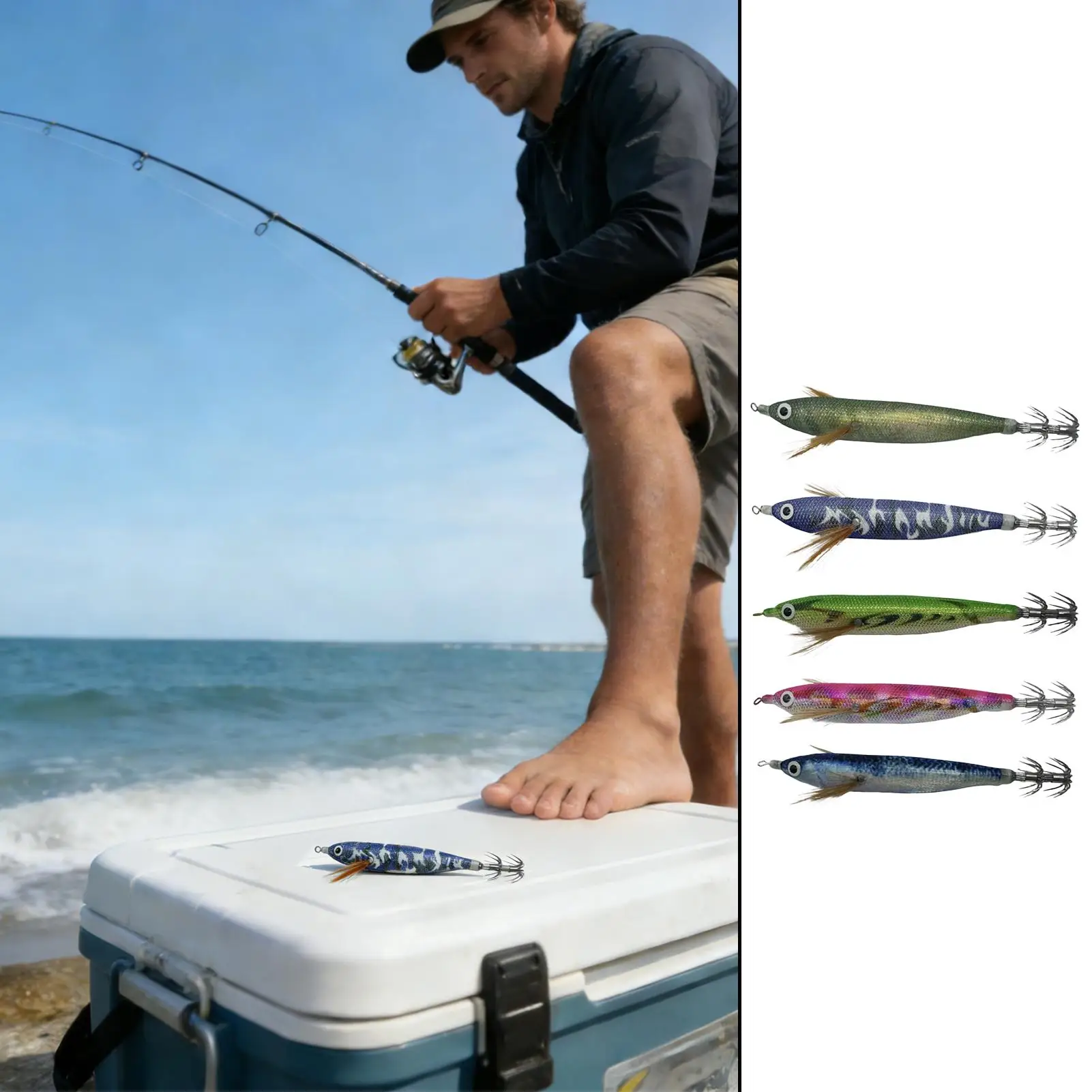 Señuelo de Calamar de 12cm con Cuentas Sonoras, Cebo Artificial con Cuentas Sonoras, Señuelos de Pesca en Agua Salada para Sepia, Lubina, Trucha, Bagre