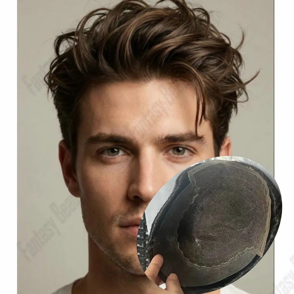 

Мужские косметические средства: темно-русый, серый, черный # 1B80 Парик-накладка с дышащей швейцарской сеткой и полиуретановой основой, 100% натуральные человеческие волосы, незаметный капиллярный протез