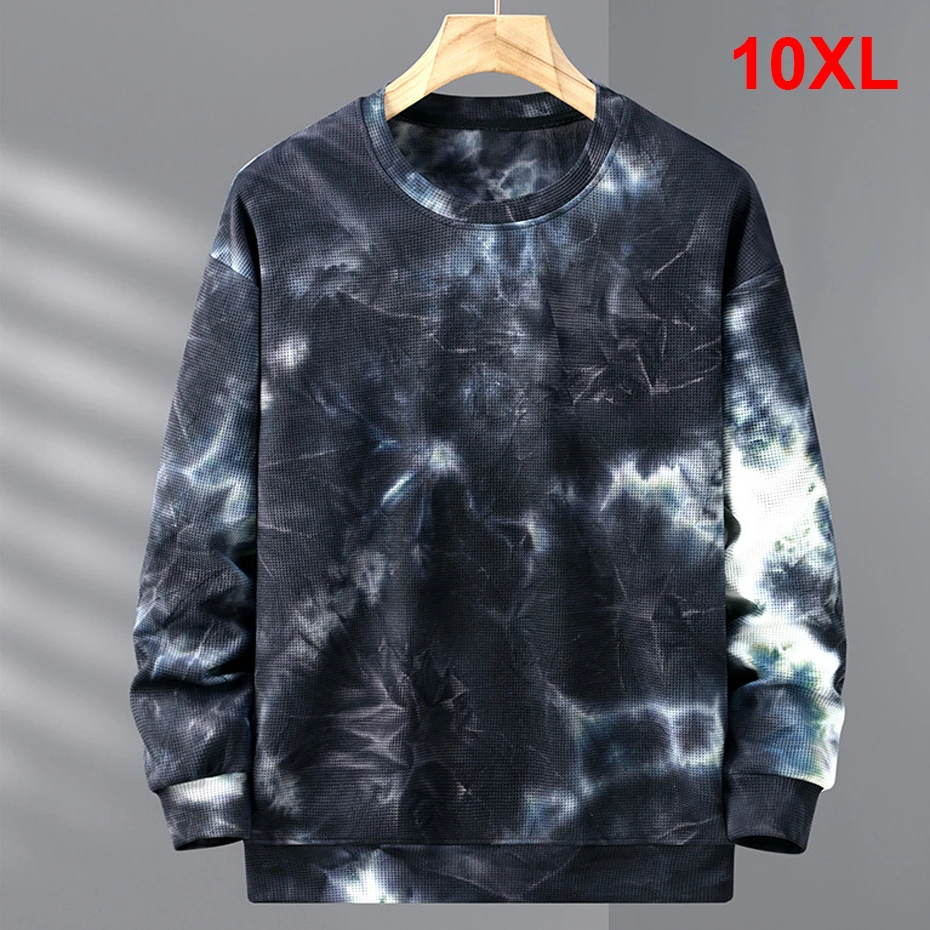 

Tie Dye Sweatshirt Men 10XL Plus Size Pullover Spring Autumn O-neck Sweatshirts Male Fashion Causal Tie Dye Pullover Black