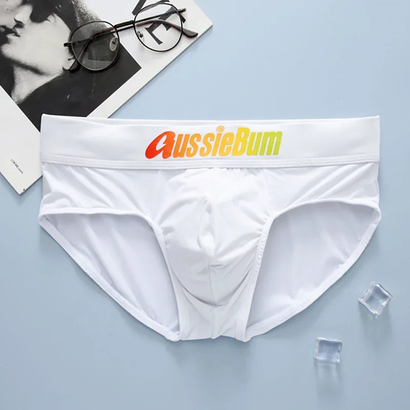 Aussiebum-Calzoncillos de seda de leche para hombre, cintura baja, cinturón elástico de color, bolsa convexa en U cómoda