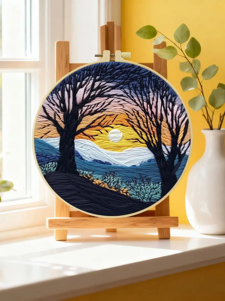 1 Stück 20X20CM/15X15CM 7,87/6,3 Zoll Sonnenuntergang Stickerei Starter-Kit DIY-Kit DIY-Stickerei-Set für Anfänger – Detail 6