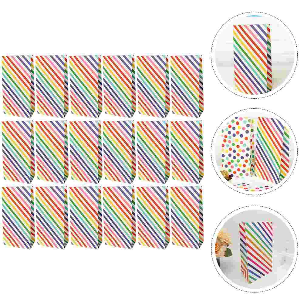 30 Pcs Colorful Candy Bags Striped Goodie Rainbow Party Favor Bags Thick Stable Easy Fold Carry Reusable Popcorn Candy Cookies