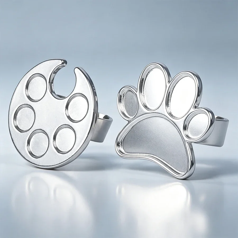Mini Nail Art Mixing Ring Palette, Cute Paw Print Finger Ring Palette for Gel Nail Polish, Acrylic Paint Manicure DIY Nail Salon