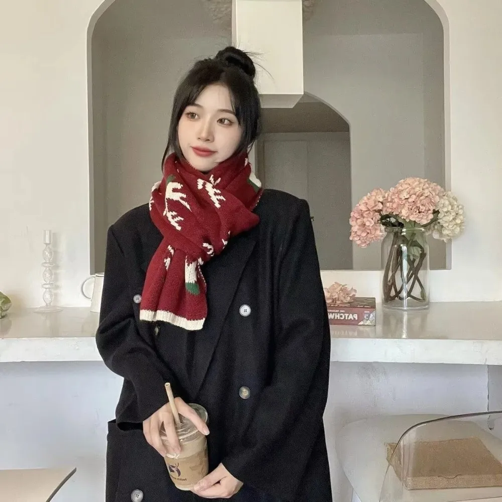 

Модный шарф с оленем красного цвета, теплый материал, утепленный женский шарф, теплый вязаный шарф, зимний шарф