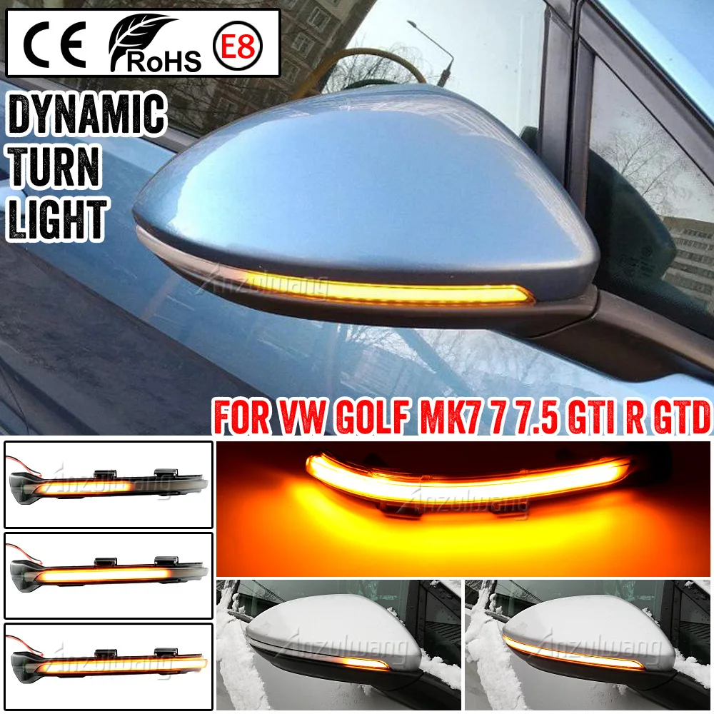 For VW Volkswagen Golf 7 Jetta MK7 19 VII MK7 Golf 7.5 GTI R Touran LED Dynamic Turn Signal Blinker Side Mirror Indicator Light