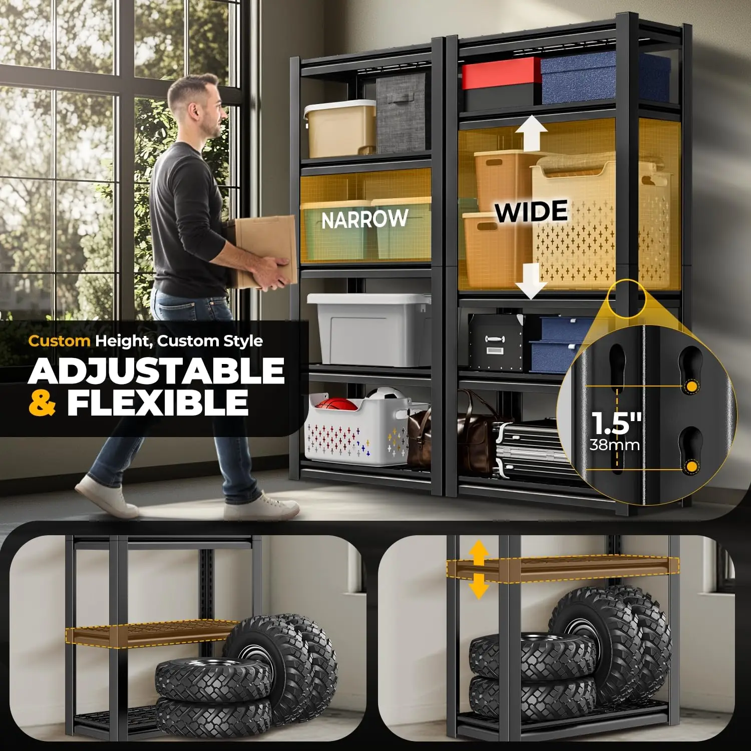 5-Tier Adjustable Metal Storage Shelves 72"Hx35"Wx16"D 3000LBS Garage Pantry Kitchen Rack Unit, Customized