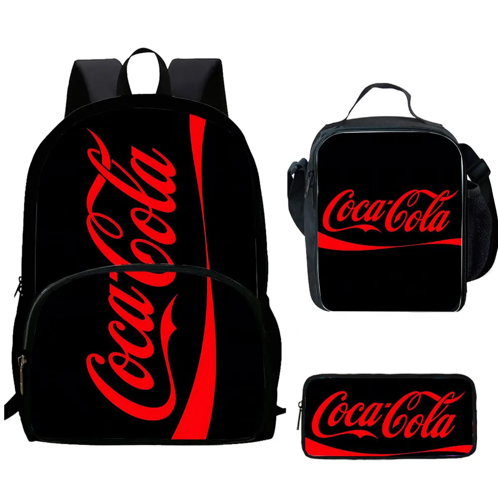 Cartoon printed Coca-Cola Child Backpack with Front Pocket,Lunch Bags,Pencil Bag for Aged 5-10 Anime Backpack Boy Girl,Best Gift