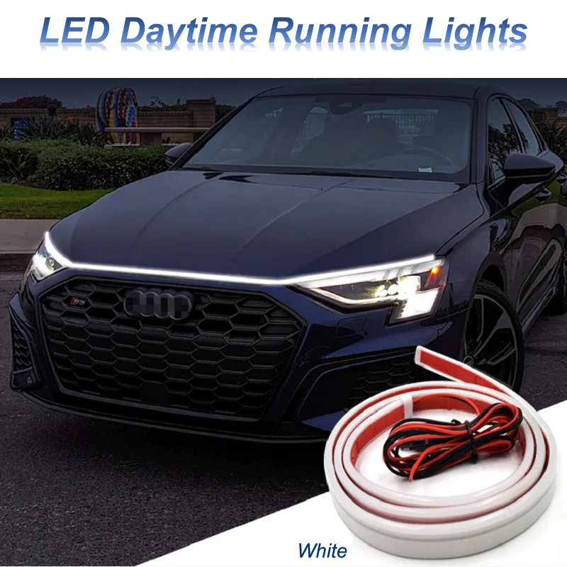 1.2m 12V LED Daytime Running Light Adhesive Tape Waterproof Flexible Hood Strip Lamp for Cars SUV Driving Head Decoration Blue