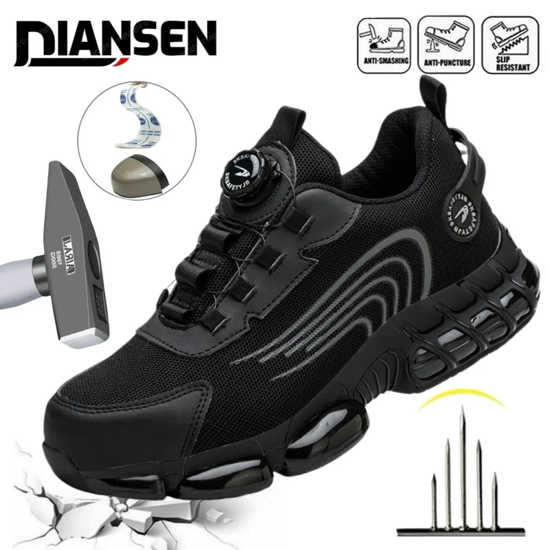 Large Size 50 Men's  safety shoes Rotating button Work Sneakers Steel Toe shoes Puncture-Proof Protection Shoes Security