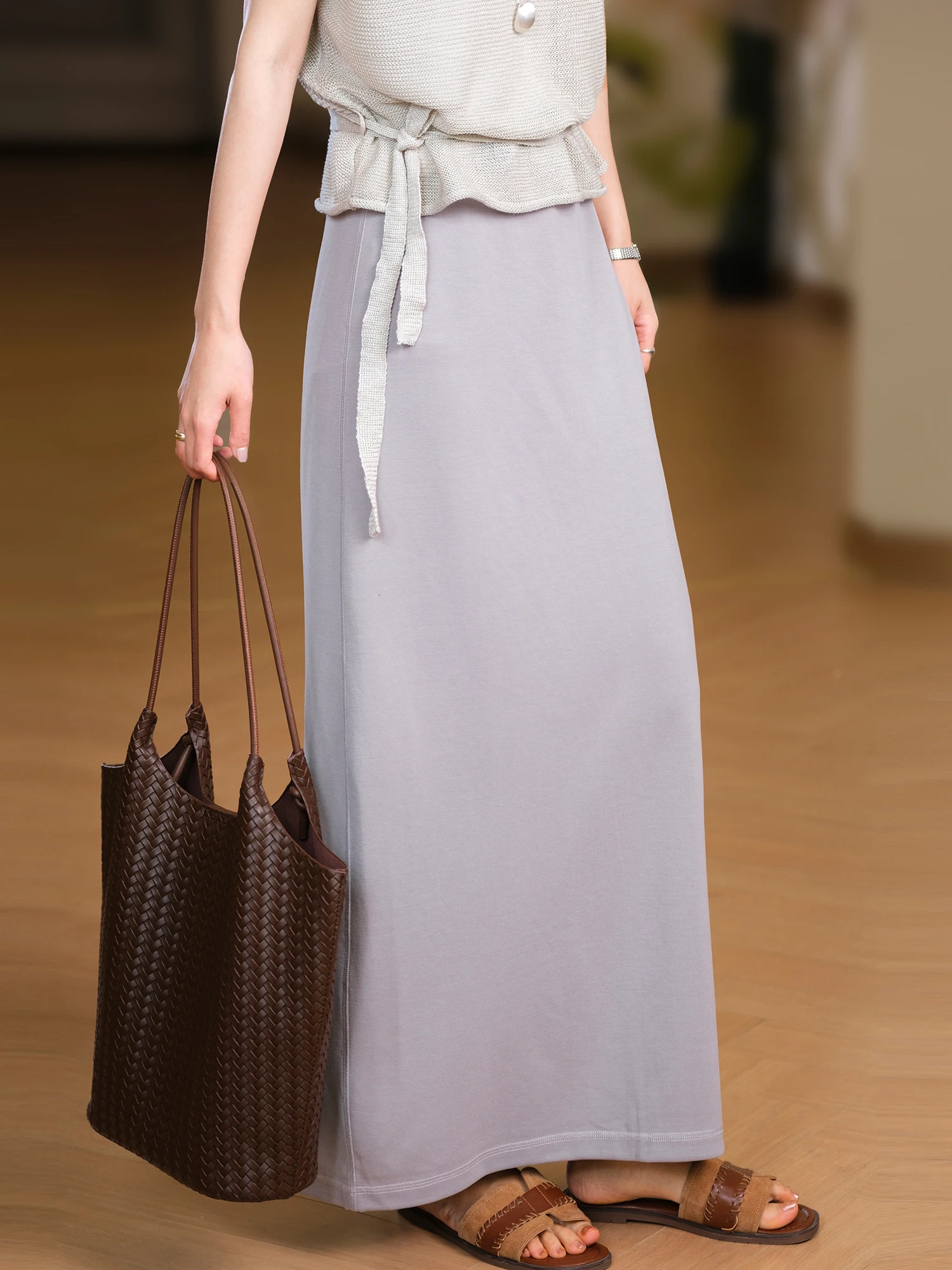 

Юбка из модала с эффектом песочной стирки, с эластичным поясом, облегающая, женская, модная, весенняя коллекция, стандартный крой, китайская мода