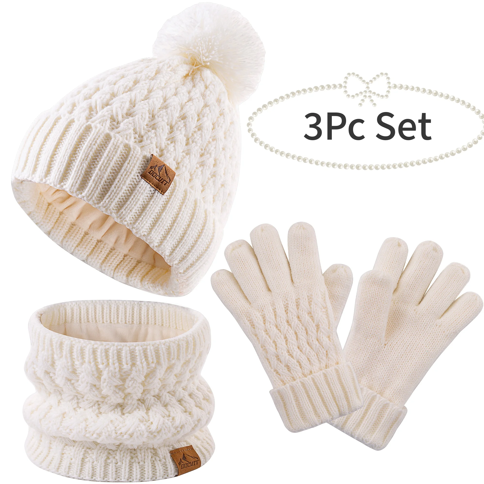 أطفال Pompom قبعة شتوية قبعة سكارت قفازات مجموعة، بنين بنات محبوك صوف مبطن قبعة صوفية للأطفال طفل 3-9 سنوات