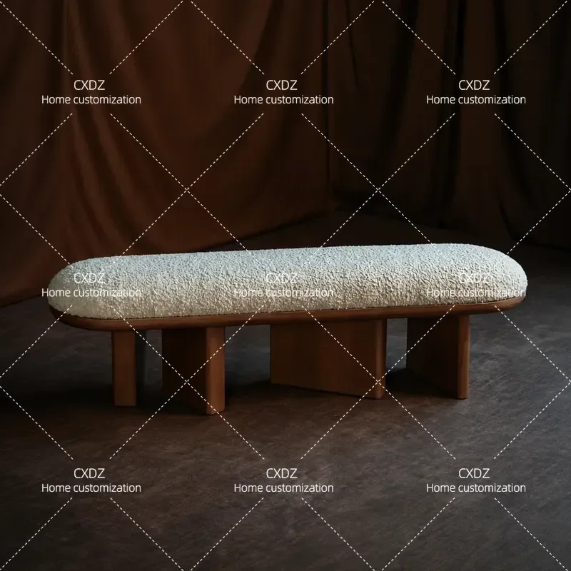 Medieval Solid Wood Bench Light Luxury Granular Velvet Bedside Stool Retro Shoe Changing Stool for Bedroom Living Room Home