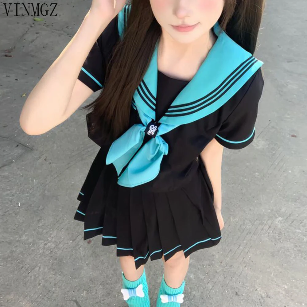 Original Hatsune Green Sailor Suit Short Sleeve Summer Suit  JK Uniform Suit for High School Students Women