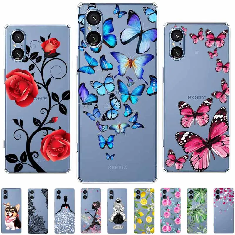 Funda de silicona transparente para teléfono Sony Xperia 5 IV, carcasa de TPU suave para Sony Xperia 5 V, 5 V, bolsas transparentes de mariposa