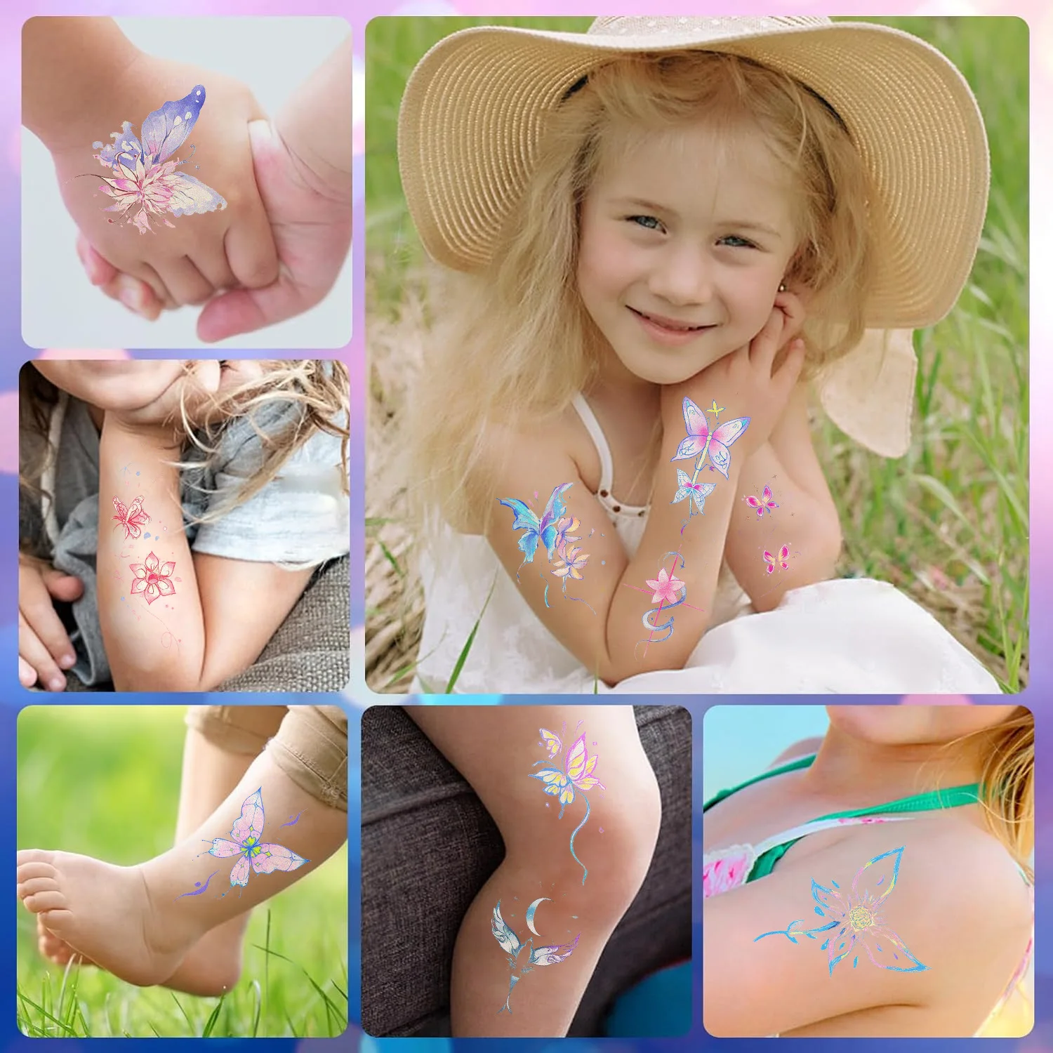 مادة لامعة ملونة على شكل فراشة ملصق وشم على شكل ذراع الفتاة ملصق وشم متقدم مقاوم للماء للرياح