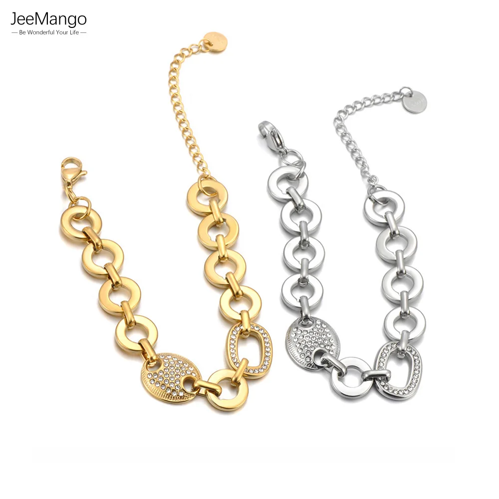 JeeMango Modisches Damen-Armband aus Edelstahl mit Strasssteinen, schlichtes Luxus-Design, Kette, wasserdicht, Schmuck B25089