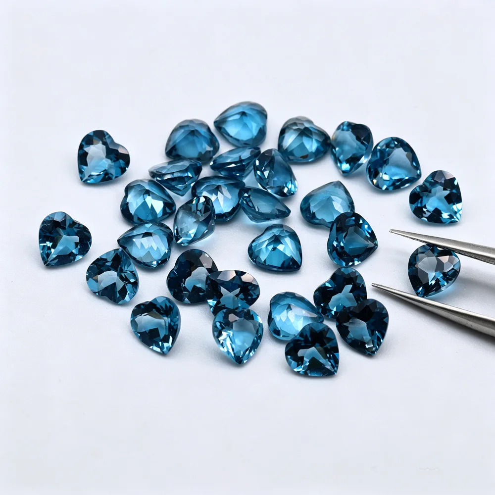 Natural London Blue Topaz Heart Faceted Loose Gemstone Love Shape For DIY Silver Gold Inlay Ring Pendant Jewelry Matching Stone
