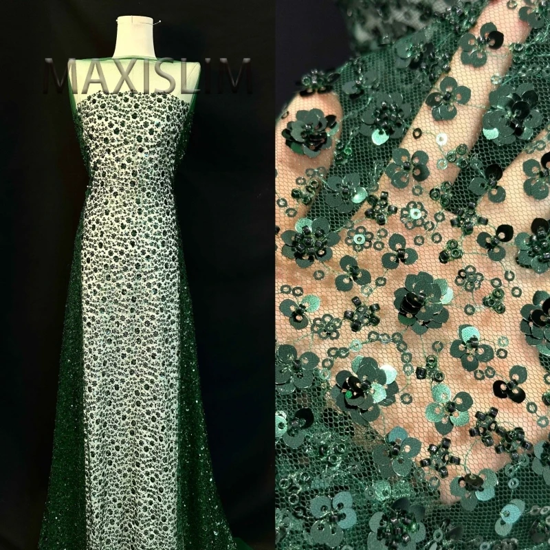 NEW Small Plum Blossom Bead Fabric Mesh Embroidered Sequin Fabric Stage Performance Costume Evening Dress Fabric Width 125CM