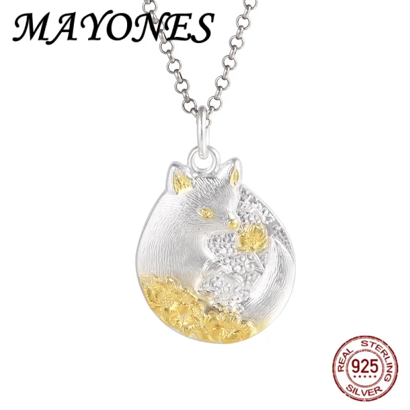 

НОВЫЙ 990, твердый посеребренный модный 3D рельефный двусторонний кулон с лисой для женщин, милые и элегантные украшения в стиле ретро