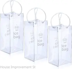 3 PCS Wine Chiller Collapsible Clear PVC Pouch Wine Cooler Bag with Handel Ice Wine Bag for Champagne Beer Beverages