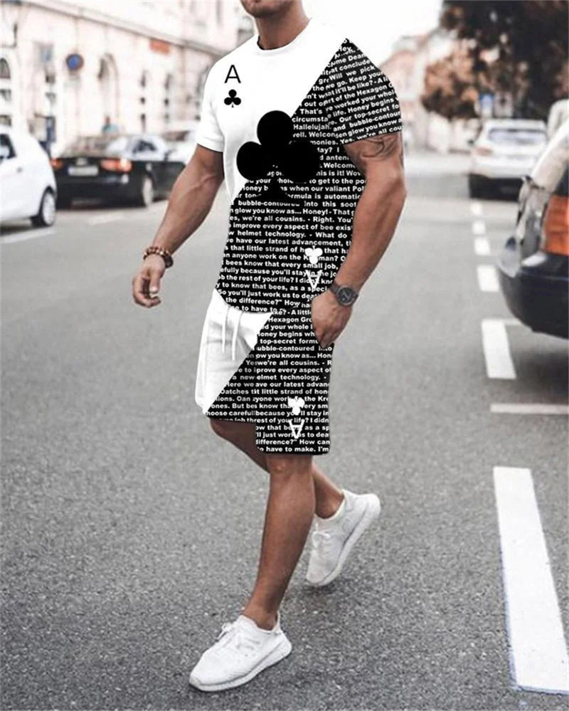 De Poker K 3D Gedrukt T-shirt Set Sportkleding Mannen Oversized Kleding Shorts Pak Mannen Casual T-shirt Pak Zomer trainingspak