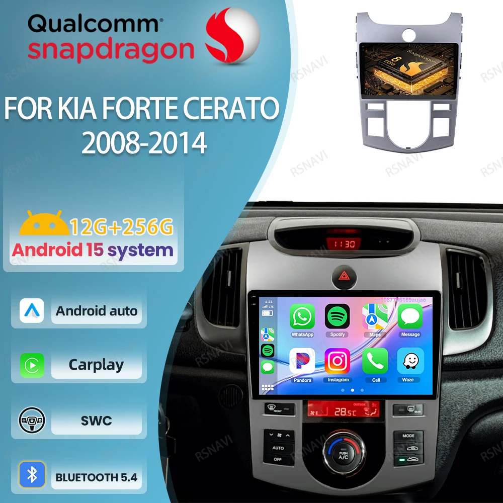 

Car Radio Android 15 For KIA Forte Cerato 2008-2014 4G LTE BT Qualcomm DVD Multimedia 5G WIFI Wireless Carplay Auto Viedo Player