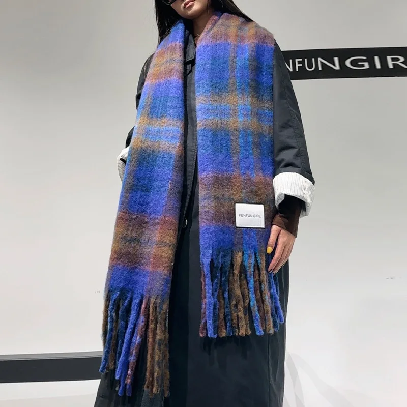 

Осень-зима 2022, новый женский утолщенный теплый шарф контрастного цвета, универсальная мягкая шаль с кисточками, атмосфера Mujer Bufanda