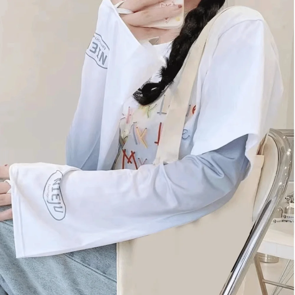 1pair New Gradient Color Arm Cover Ice Silk Loose Fit Sun Protection Sleeve UV Protection Trumpet Sleeve Summer