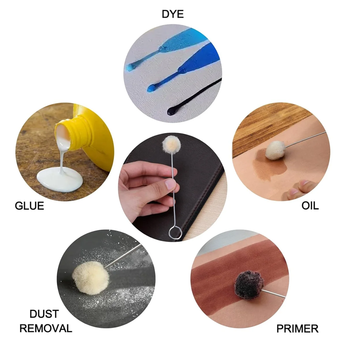 Y31A 200개 울 다우버, 가죽 염색용 울 볼 브러쉬, 금속 손잡이 포함, 가죽 공예 DIY 프로젝트용