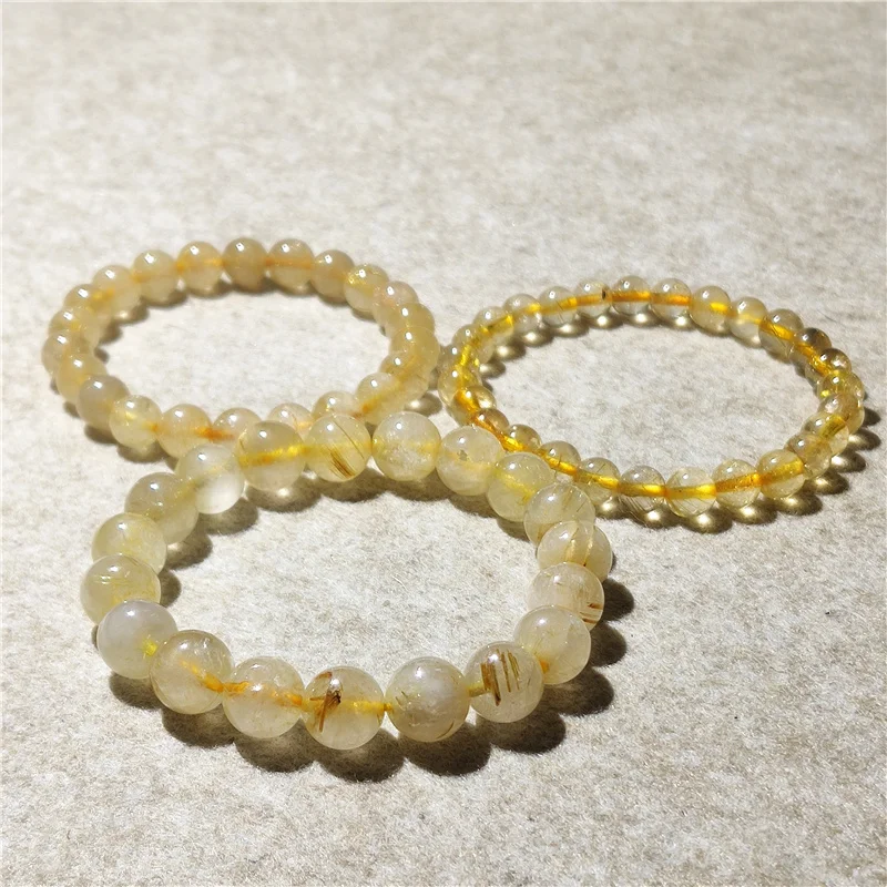 

Natural Golden Hair Crystal Bracelet Titanium Crystal Single Ring Round Bear Bracelet Yellow Hair Crystal Jewelry Bracelet Gift