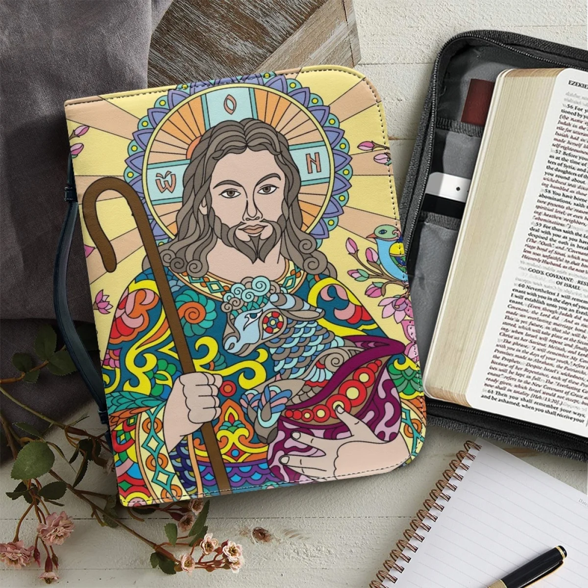 

FORUDESIGNS Zippered Bible Case Jesus Spiritual Designs Bible Bag Practical Totes Bags Handles Gift For Religious Women