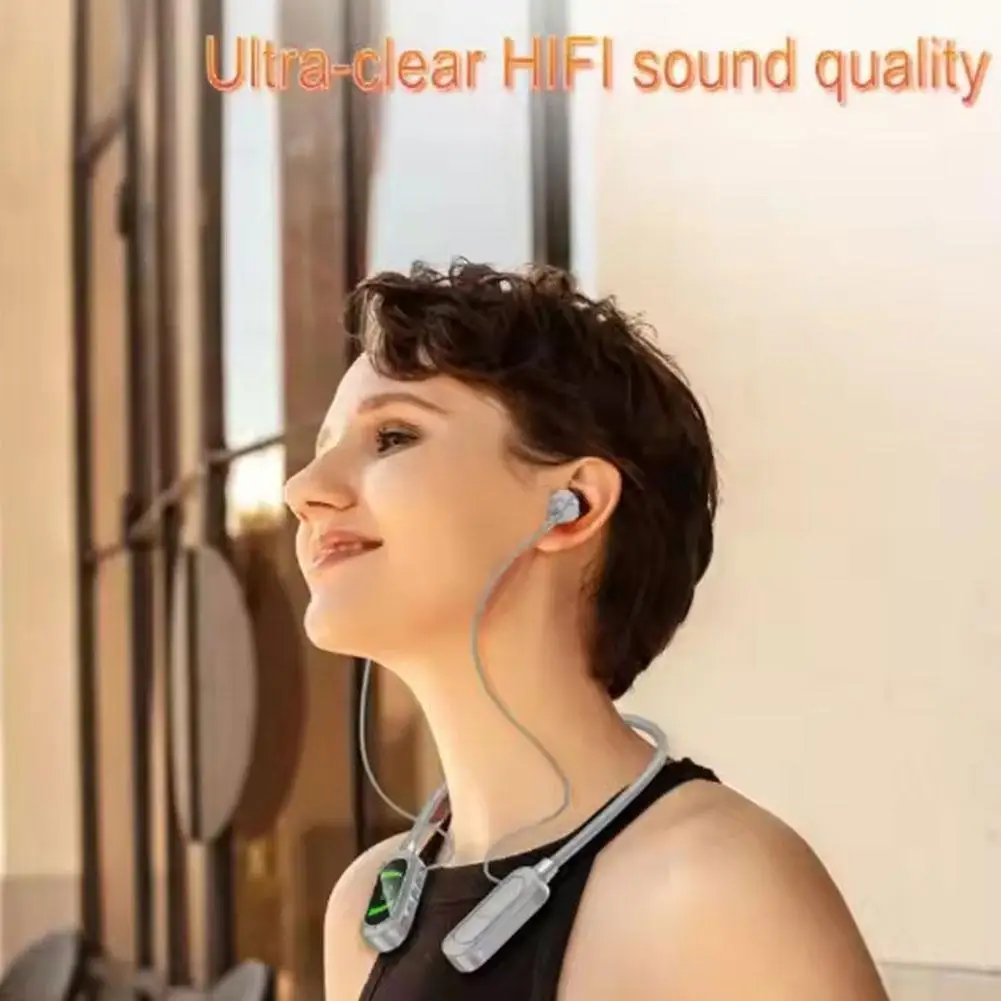 Sports Bluetooth Earphones Digital Display Neck Hanging Singing HIFI Streaming Standby Live Sound Earphones Long U K2L9