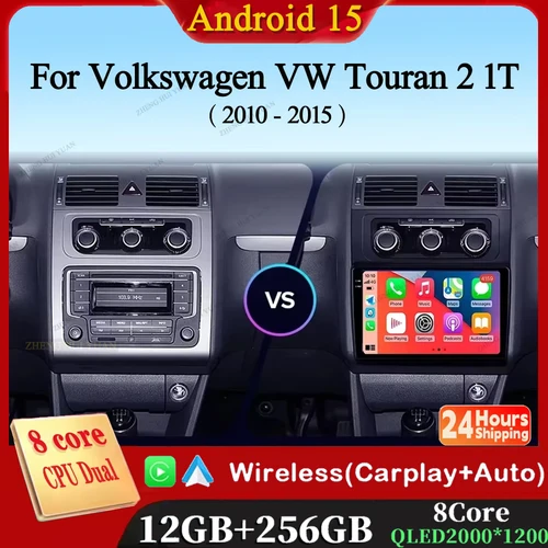 Imagen 1 del producto Radio de coche Android 15 para Volkswagen VW Touran 2 1T 2010-2013 2014 2015 navegación por vídeo Multimedia Carplay Auto GPS sin Dvd DSP