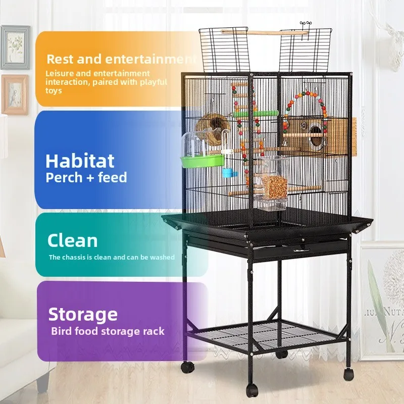 Large parrot cage, a bird house designed specifically for cockatoos, love birds, and macaws, with a standing flying habitat