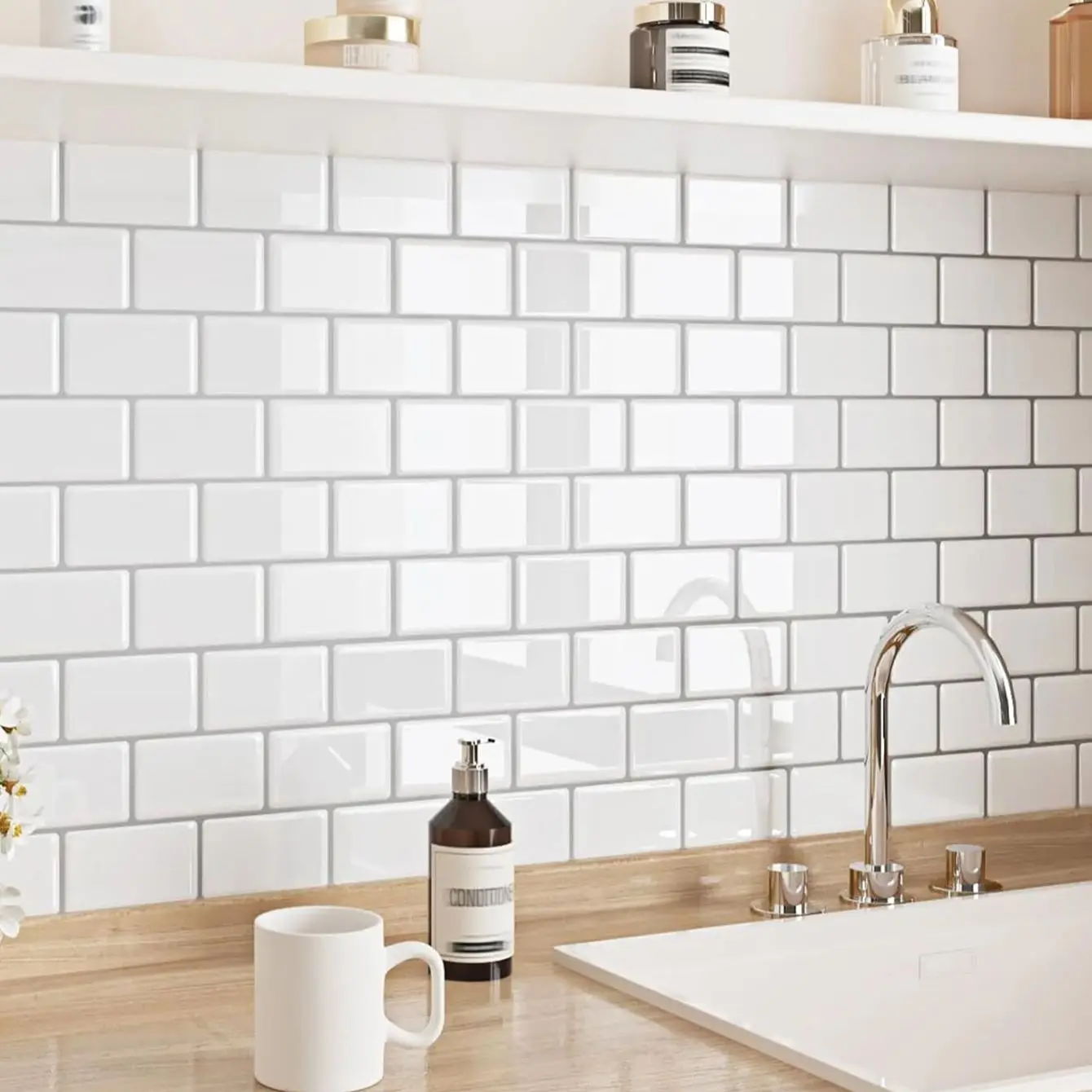 5/10 Sheets Waterproof Peel and Stick Backsplash Wall Tile for Kitchen Bathroom Easy To Clean  Room Decor Wall Decor