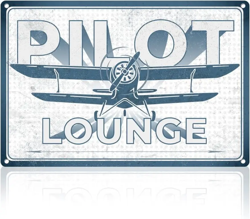 Pilot Lounge Metal Tin Sign Wall Art Decor Airplane Enthusiast Military Fan Gift for Men Vintage Poster Home Room Man