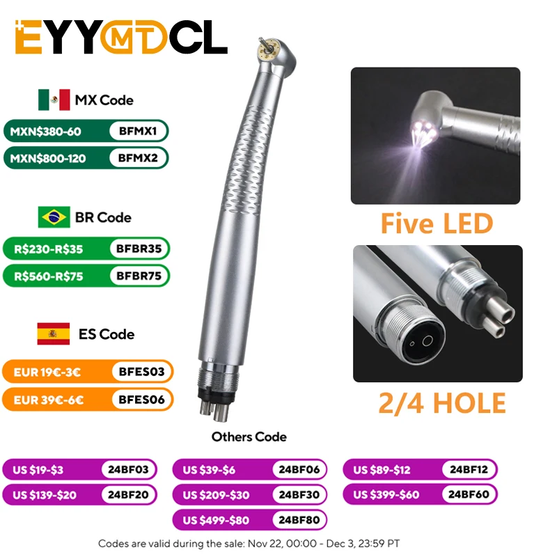 

5 Led light Dental Cartridge Style 5 Water Sprays High Speed For Handpiece 2/4 Holes Dental Material