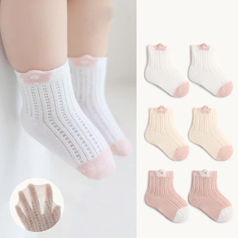 

3 Pairs/Lot Newborn Baby Socks Summer Mesh Thin Breathable Cute Cartoon Boys and Girls' Baby Boneless Cotton Sock's