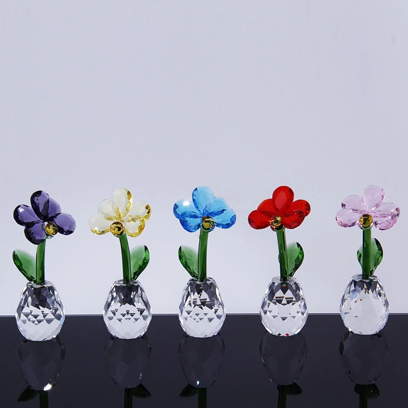 5 Colors Crystal Flower Figurine Glass Moth orchid Bouquet Sculpture Gift Boxed Table Ornament Creative Gift Home Decoration