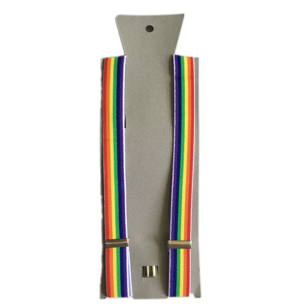 สายเอี๊ยมรูปตัว Y สีรุ้ง ยาว 85 ซม. ปรับได้ แบบหนีบ สำหรับกางเกงขายาว กางเกงยีนส์ ยางยืด แฟชั่นสำหรับทุกเพศ