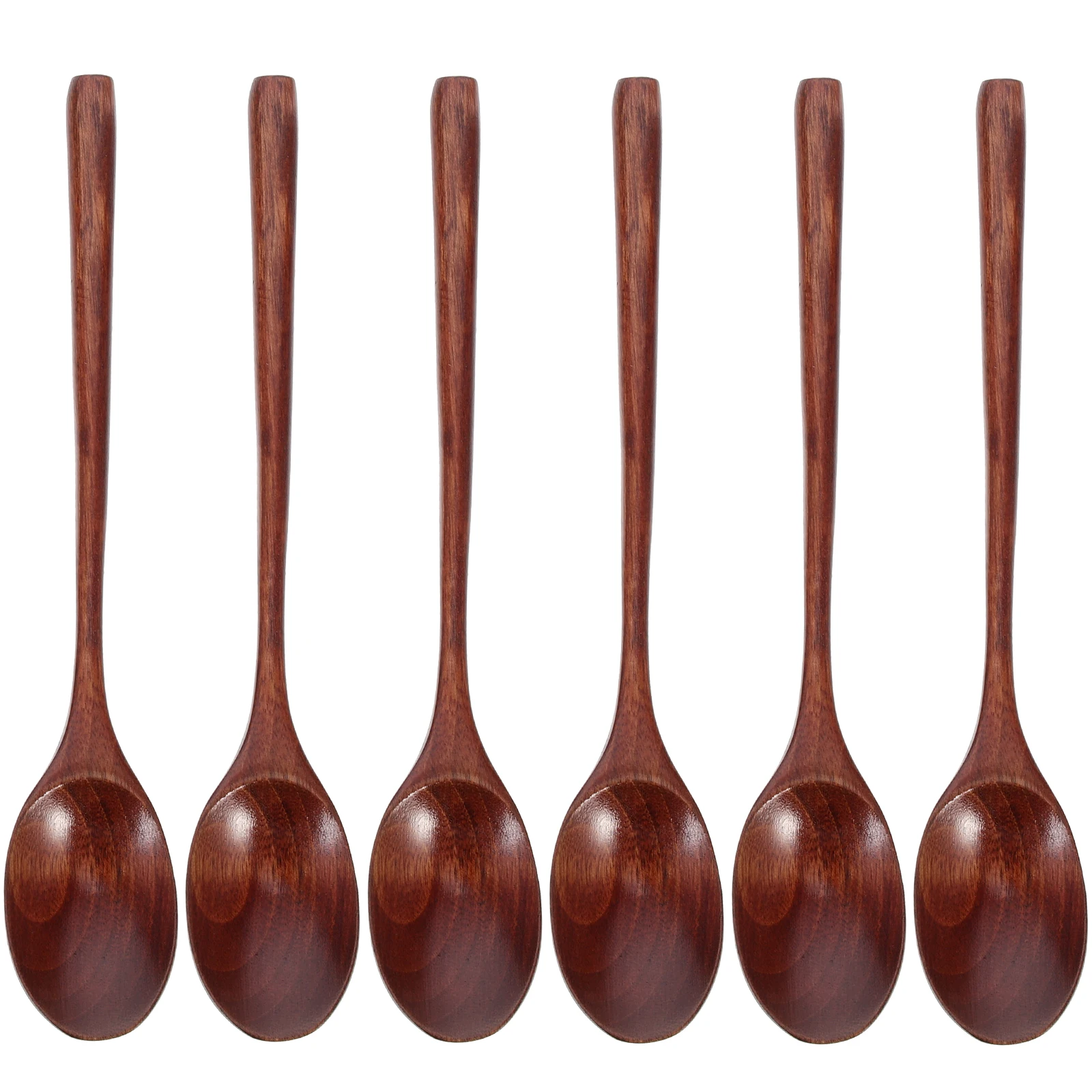 

6pcs Long Handle Nanmu Wooden Spoons Elegant Design Heat Insulation Anti Scalding Easy Tableware Soup Spoon