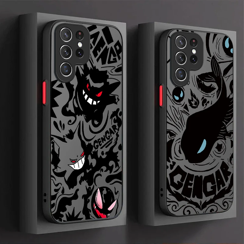 P-Pokemon Gengar Matte Phone Case For Samsung Galaxy S24 S23 S22 Ultra S21 S20 FE S10 Plus Note 20 10 A15 A25 A35 A55 Hard Cover