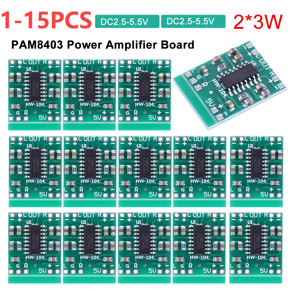 1-15PCS PAM8403 Digital Amplifier Board Audio Speaker Sound Module Boards DC2.5-5V 3W Dual Channel Class D Mini Amplifier Board