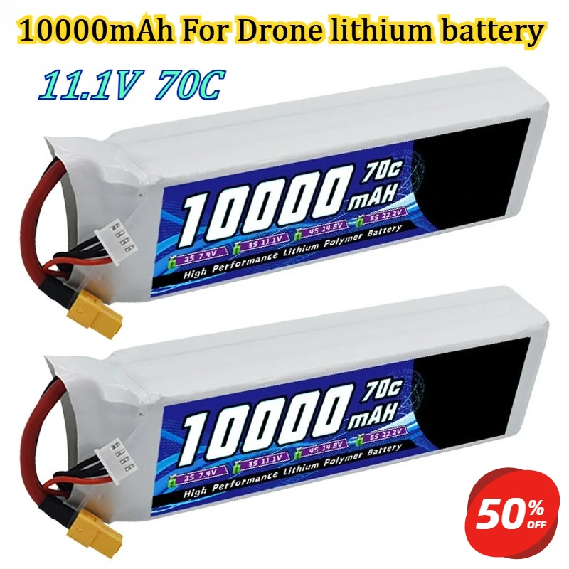 

【Upgraded】10000mAh 3S 11.1V 70C RC Drone Lithium Battery for Remote-controlled Helicopter Fixed Wing Crop Protection Aircraft