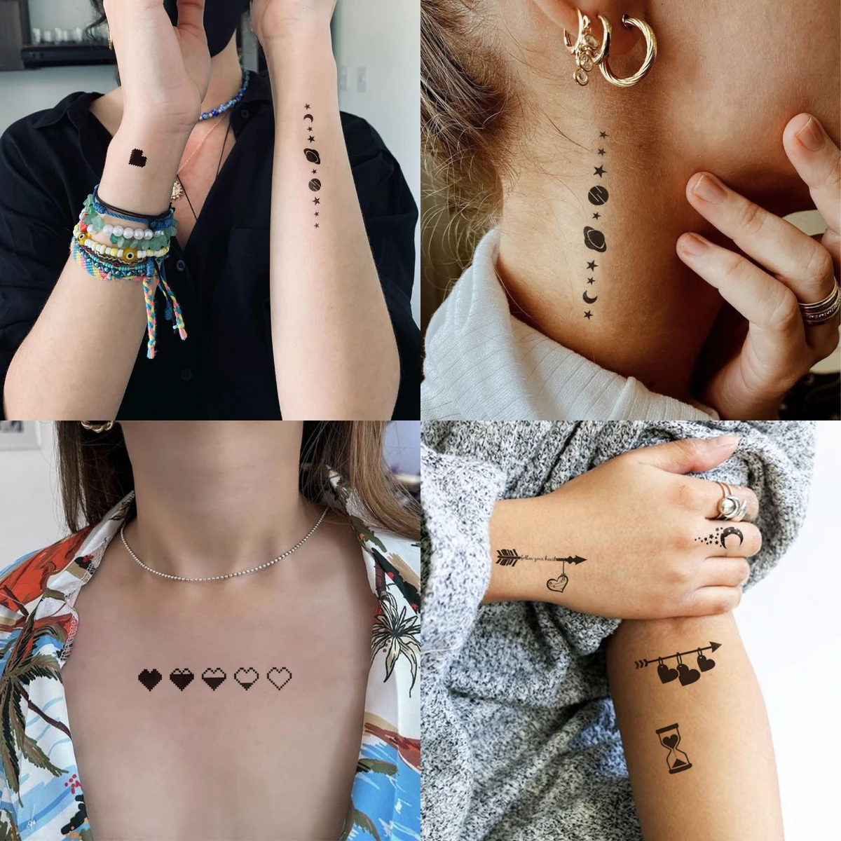 30pcs Waterproof Temporary Tattoo Sticker Dark Small Pattern Love Lines Feather Cross Body Art Arm Fake Tattoos Sleeve Women Men